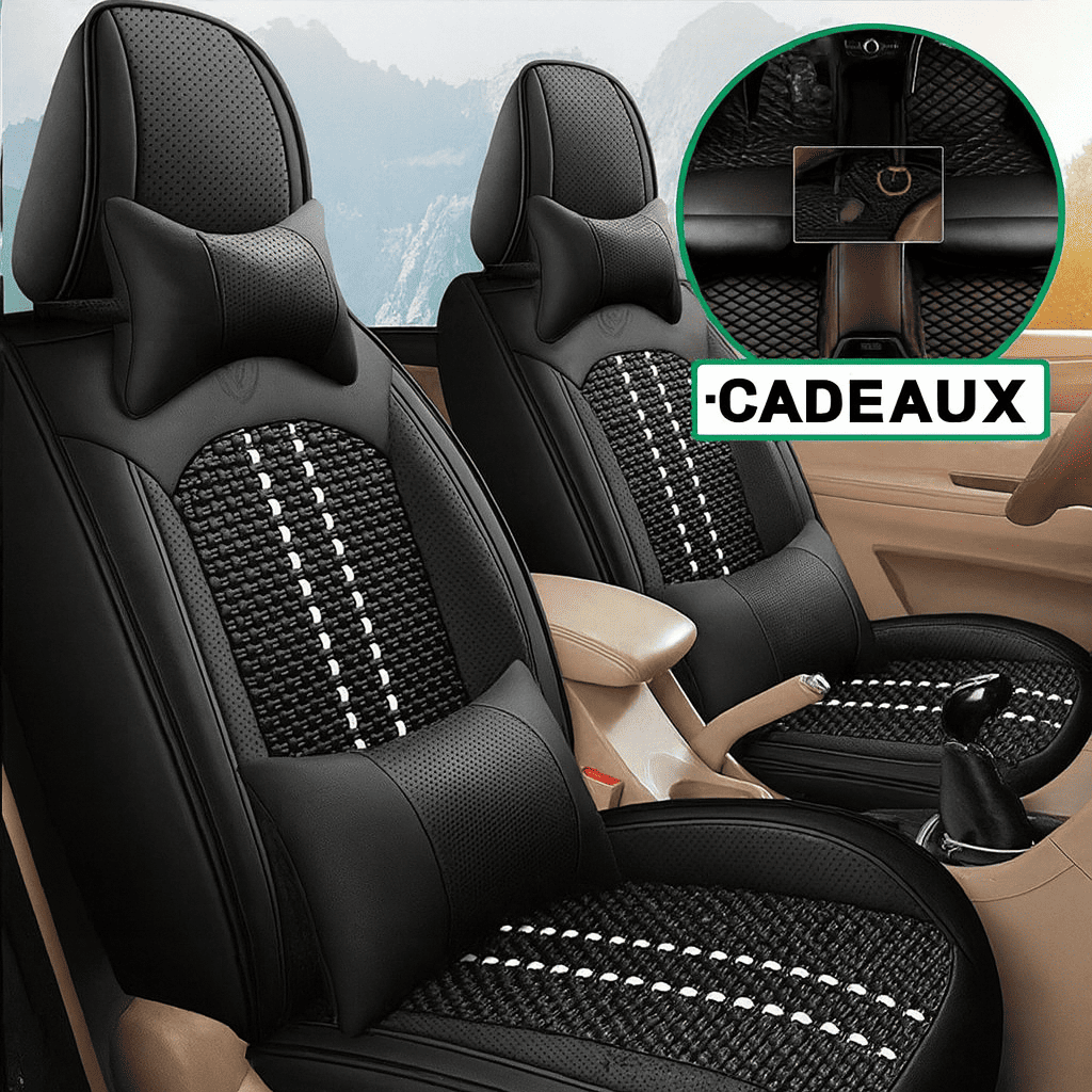 Housse Universelle Complète Evotech pour Voiture en Cuir Véritable avec Airbag +3 CADEAUX : Tapis de Voiture