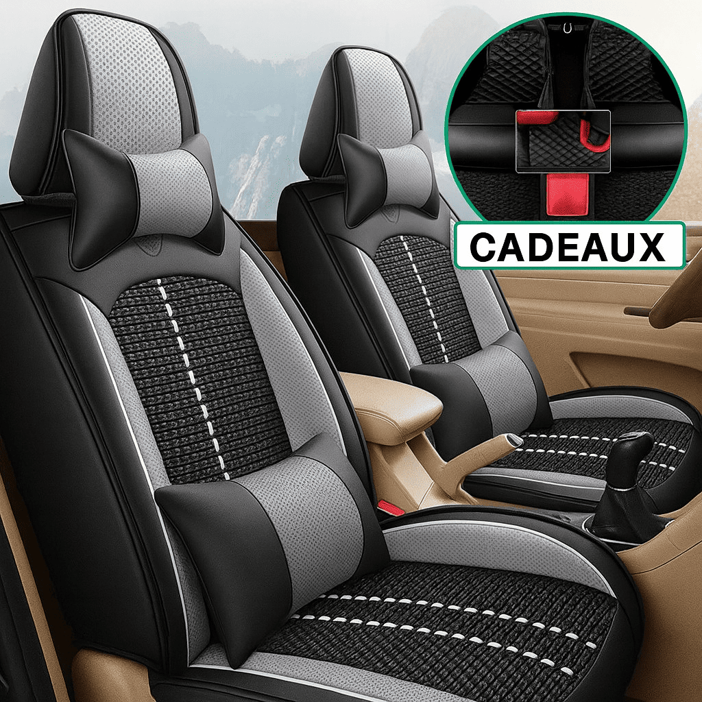 Housse Universelle Complète Evotech pour Voiture en Cuir Véritable avec Airbag +3 CADEAUX : Tapis de Voiture