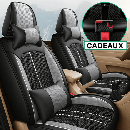 Housse Universelle Complète Evotech pour Voiture en Cuir Véritable avec Airbag +3 CADEAUX : Tapis de Voiture