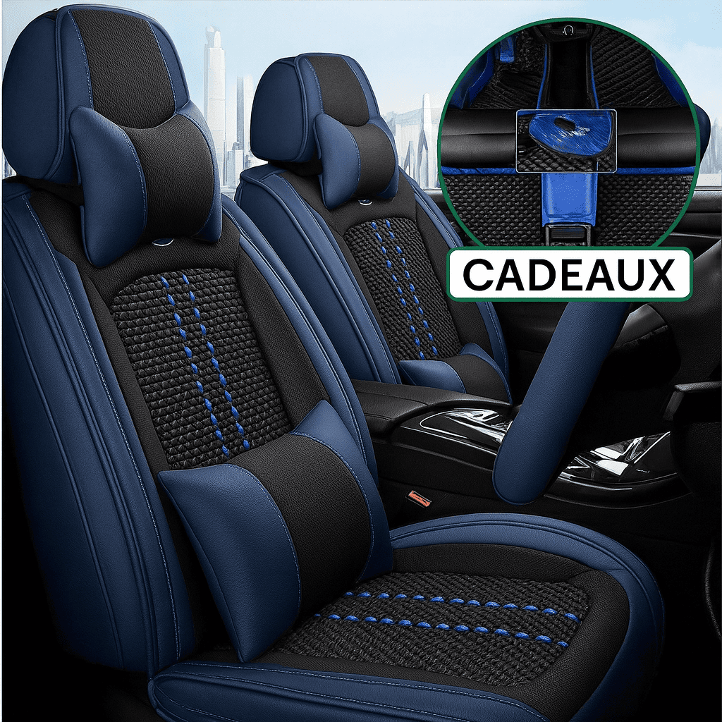 Housse Universelle Complète Evotech pour Voiture en Cuir Véritable avec Airbag +3 CADEAUX : Tapis de Voiture