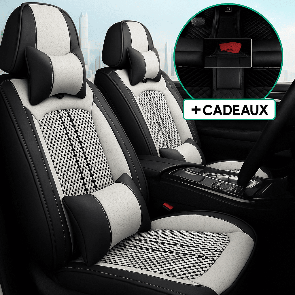Housse Universelle Complète Evotech pour Voiture en Cuir Véritable avec Airbag +3 CADEAUX : Tapis de Voiture