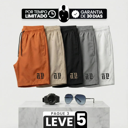 [Leve 5, Pague Só 3] Bermuda Titan Masculina em Poliamida e Microfibra Resistente de Secagem Rápida com Cós Elástico + BRINDES